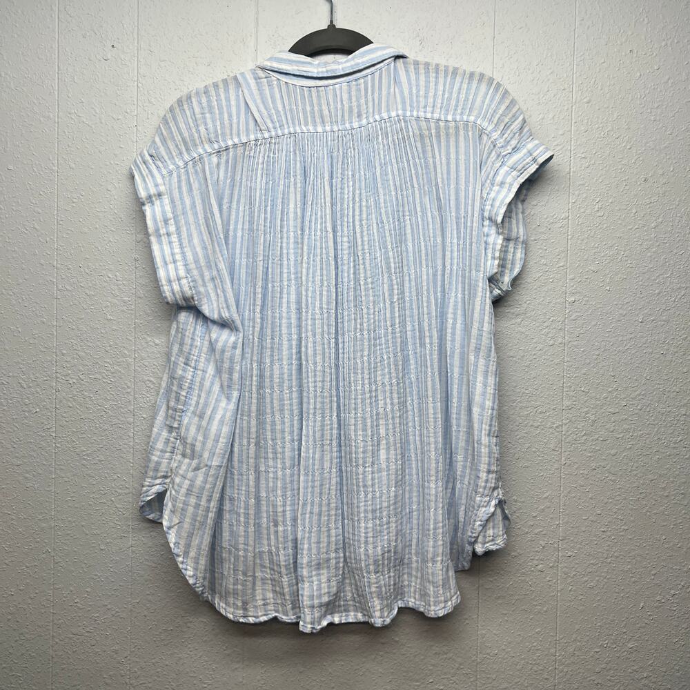 Old Navy Crinkled Striped Button Front Shirt Womens Small Oversized Nautical - Picture 6 of 11